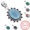 925 Sterling Silver Pendant Women Gemstone Handmade Jewelry Friendship Day Gift Amazonite Angelite Blue Opal Botswana Agate Mohave Azurite Chrysocolla