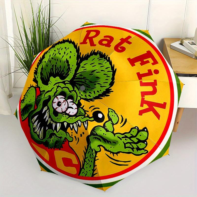 Rat Fink Decal Sticker | Classic Car Hot Rod Muscle Rat Rod Art Umbrella, Cute Umbrella with Cute Design, Portable 3-Fold Compact Umbrella for Men & W