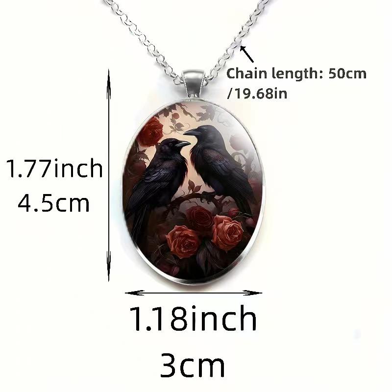 Gothic Crow and Skull Pattern Necklace Earrings Pendant Set