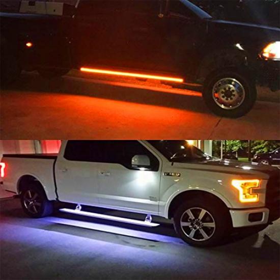 2X 60" Sequential Side Running Board LED Light Strips Amber+White Signal Step Up
