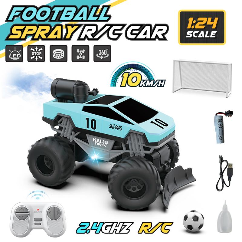 1/24 2.4G Радиоуправляемый 4WD Футбольный Автомобиль Со Спреем и Светом 360° Вращение Детские Игрушки Пульт Дистанционного Управления 5-канальный Футбольный Транспорт Мальчики Рождественские Подарки