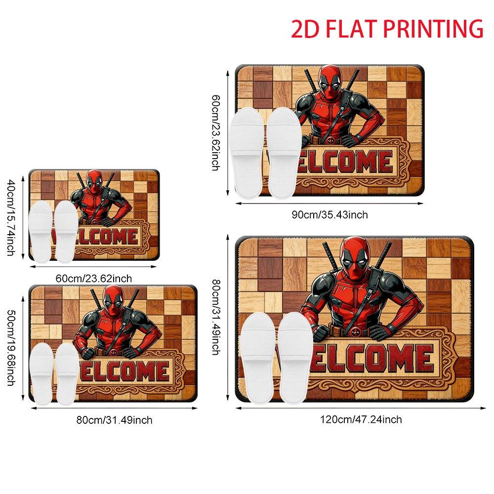 Authorized 1pc Marvel 2D Flat Printed Deadpool Welcome Outdoor Rugs, Suitable for Living Rooms, Bedrooms, Kitchens, Corridors,