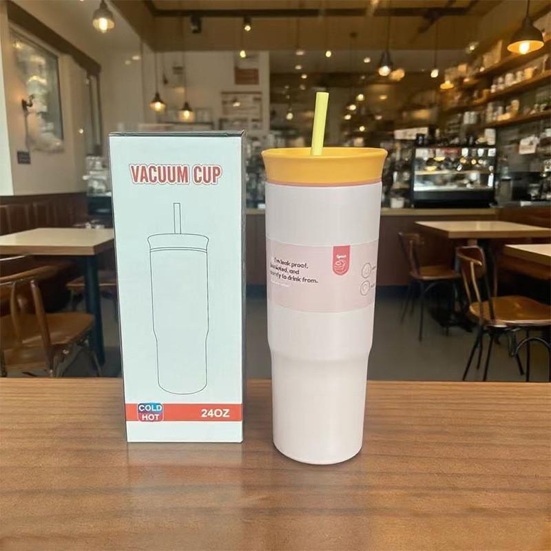 Нержавеющая Изолированная Стальная Дорожная Кружка с Питьевой Соломинкой для Дома и Использования в Автомобиле