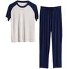 Men's Ice Silk Modal Pajama Set, Short Sleeve & Long Pants, Plus Size, Spring/Summer Casual Home Wear