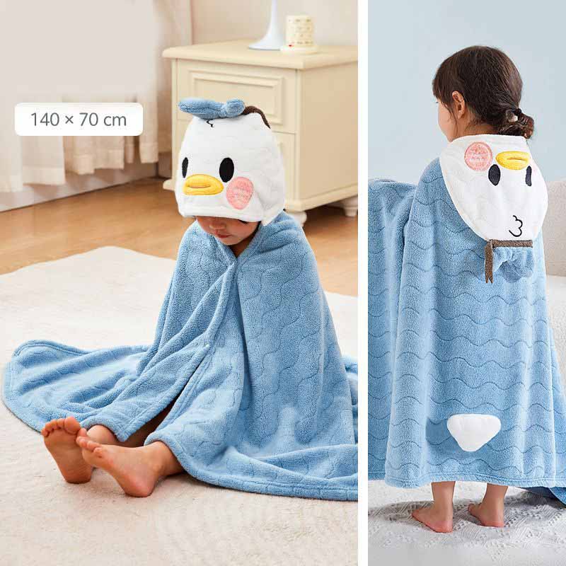 140x70cm Boy Girls Bath Towel Cape Quick Dry Pullover Thickened Absorbent Coral Fleece Children Bath Towel Cape