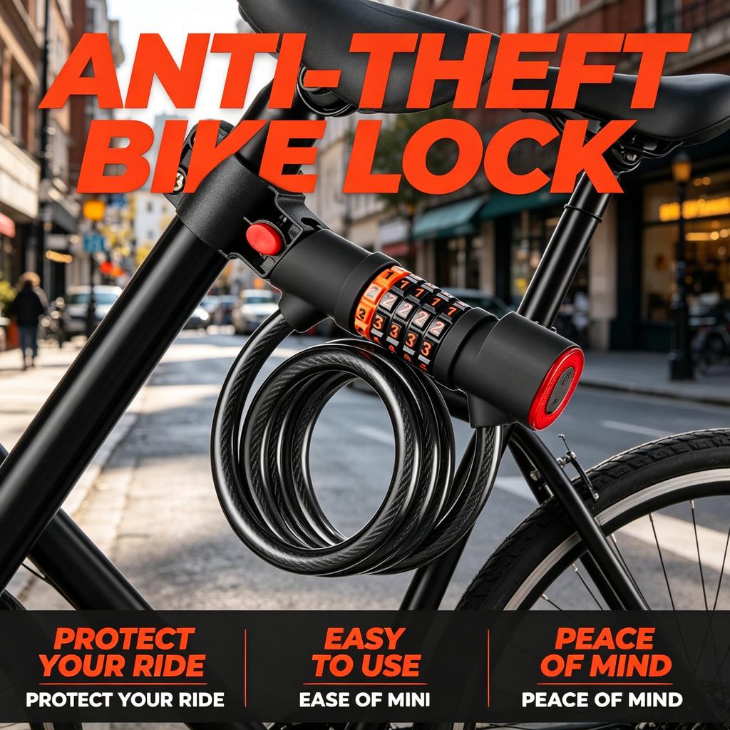 Candado de bicicleta antirrobo con combinación de seguridad para moto y scooter