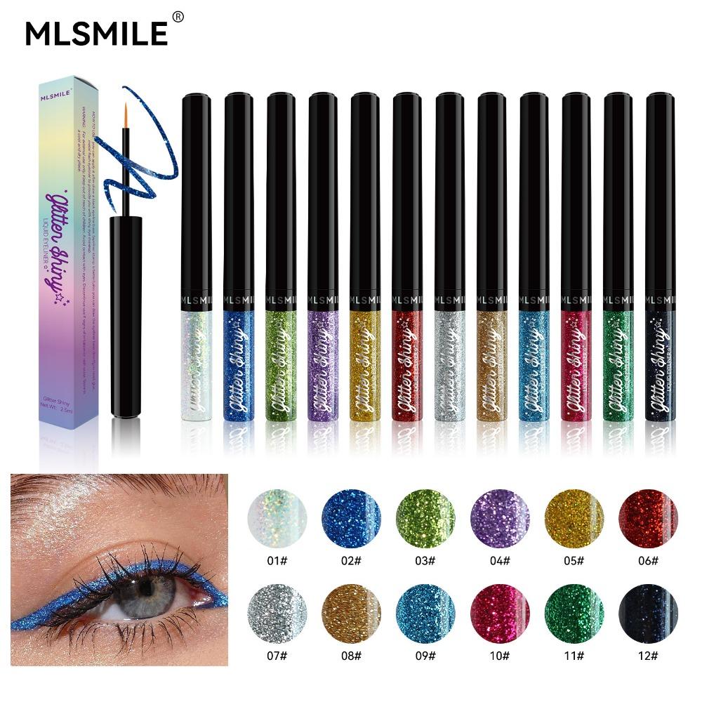 MLSMILE Pearlescent Liquid Eyeliner, Explosive Colorful Glitter Eye Shadow, Waterproof Non-smudge Eyeliner