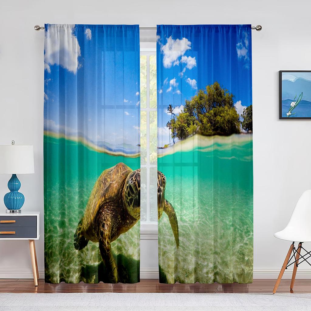 Подводные морские черепахи и дельфины Океаническая жизнь Прозрачные шторы для гостиной Вуаль Шторы для спальни Тюль Шторы для окон
