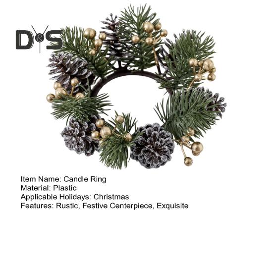 Christmas Candle Ring Artificial Pine Needle Pinecone Berries Garland Rustic Festive Candle Wreath for Home Table Centerpiece Decor