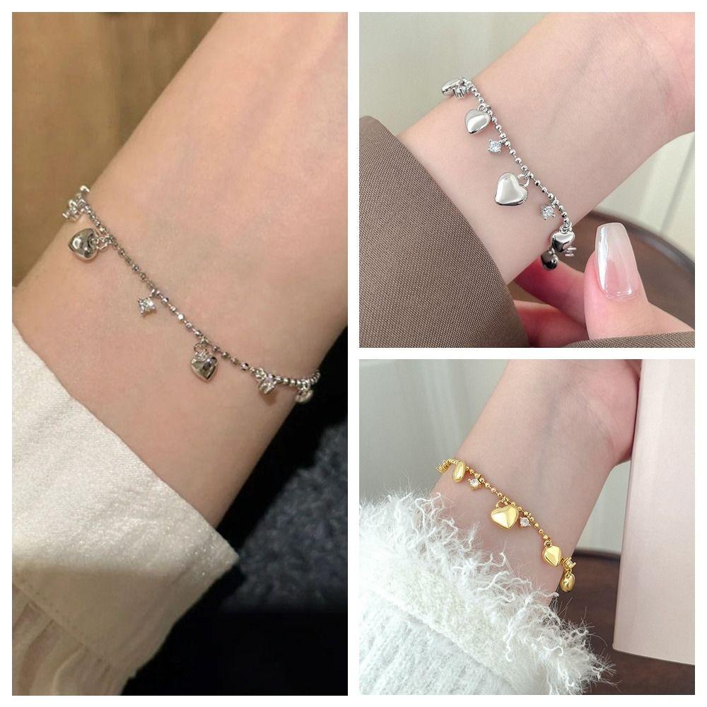 Zinc Zinc Alloy Heart Bracelet Bead Charm Hand Chain Sweet Gold Bracelet Bridal Party