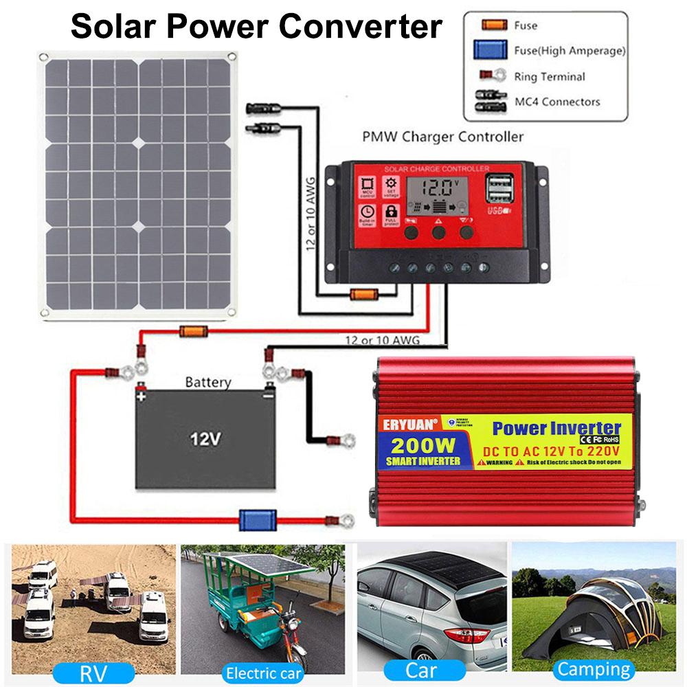Автомобильный инвертор питания DC/AC универсальная розетка AC с портом USB-зарядки 200 Вт штекер прикуривателя/адаптер-клипса DC 12В в AC 220В