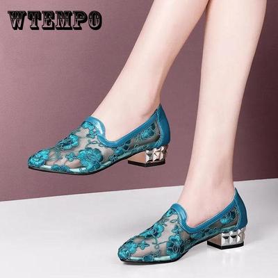 Большие размеры женские весенние мягкие кожаные сетчатые полые сандалии Большие размеры этнические кружевные вышитые пэчворк туфли на низком каблуке