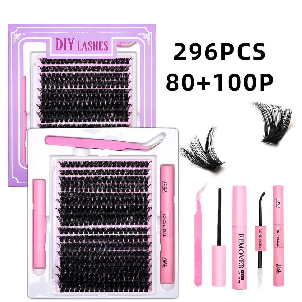 320-Cluster False Eyelashes Set: Includes Glue, Remover, Tweezers, and Individual Lashes (50P, 60P, 80P, 100P Options)