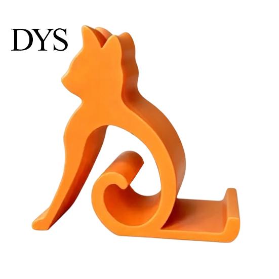 Mobile Phone Holder Cute Cat Stand, Curled Tail Kitty Desk for Cell Wood Style Stand Tablet, 3D Printed Universal Office Bedroom, Gift Lovers