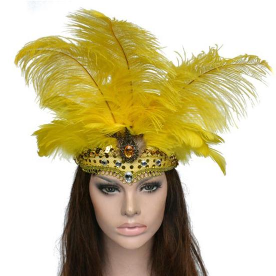 Women Sequins Rhinestone Feather Headband Show Halloween Dancing Party Headpiece