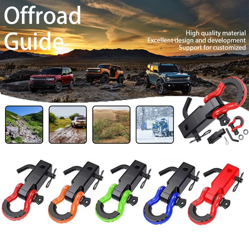 3/4" D Ring Bow Shackle Carbon Steel Tow Hook Kit Off-Road Receiver Hitch Mount for Trailer Recovery & Towing Accessories