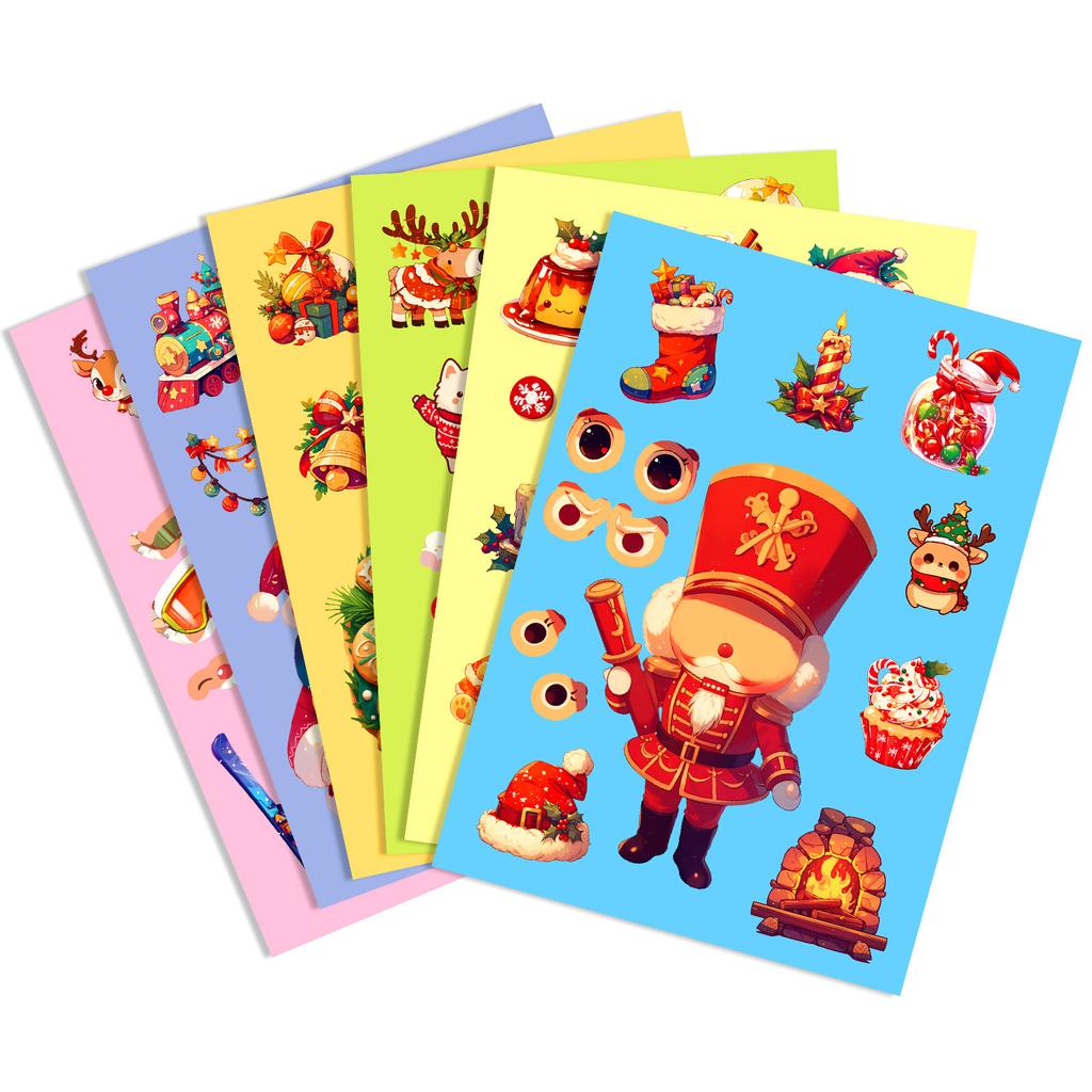 6 Christmas Day Celebration Decorations Face-Changing Stickers Parent-Child Interaction Diy Santa Claus Wreath Puzzle