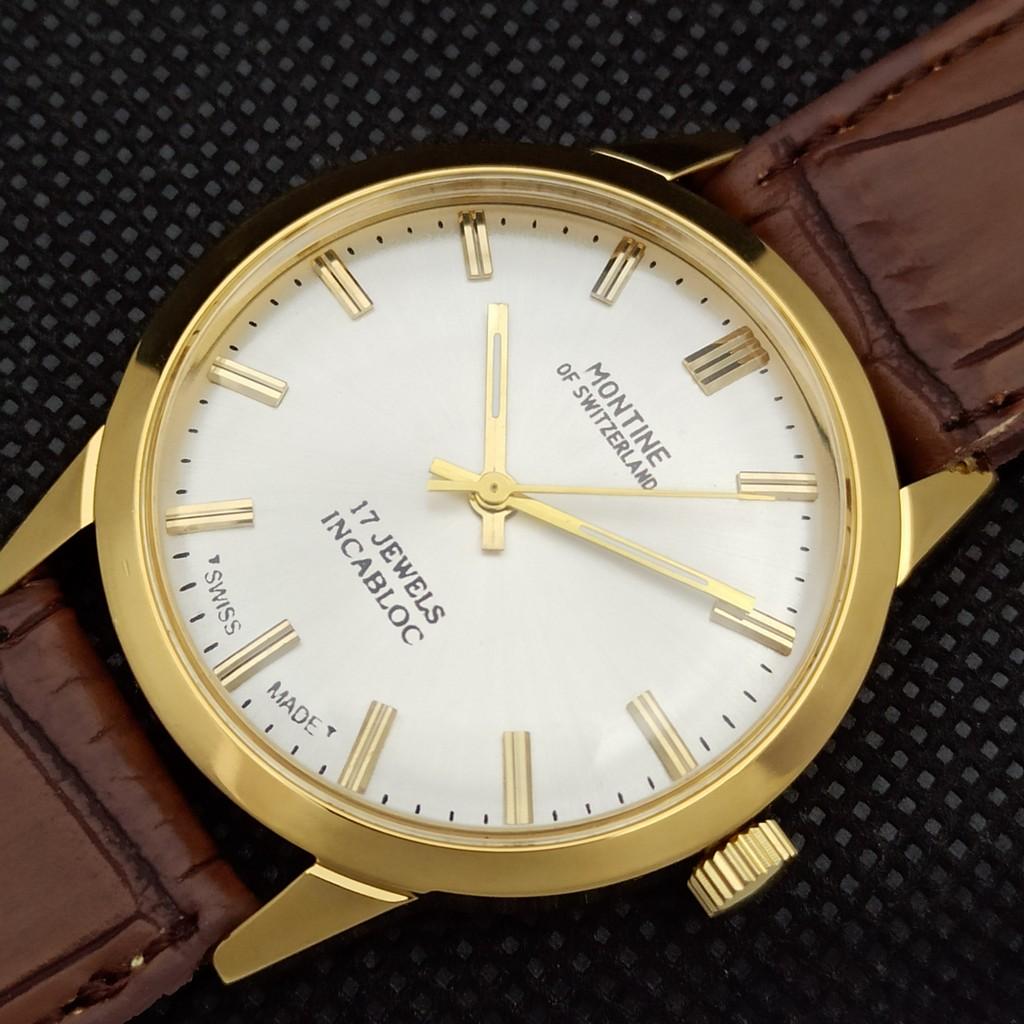 REFURBISHED GENTS MONTINE 17 JEWELS WINDING SWISS GOLD PLATED WATCH A285409-5 MontineQ-a285409-1