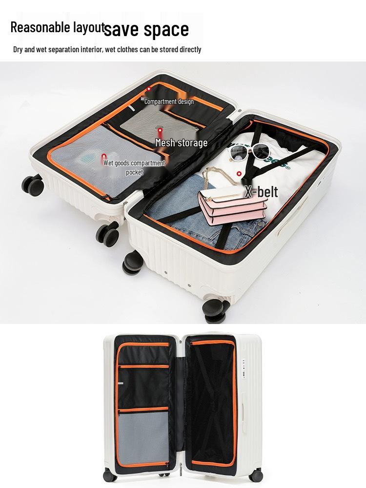 Утолщенный 24-дюймовый ПК-чемодан на колесиках: Ударопрочный чемодан большой вместимости с кодовым замком, доступный в размерах 26" и 30", с кожаной отделкой для женщин.