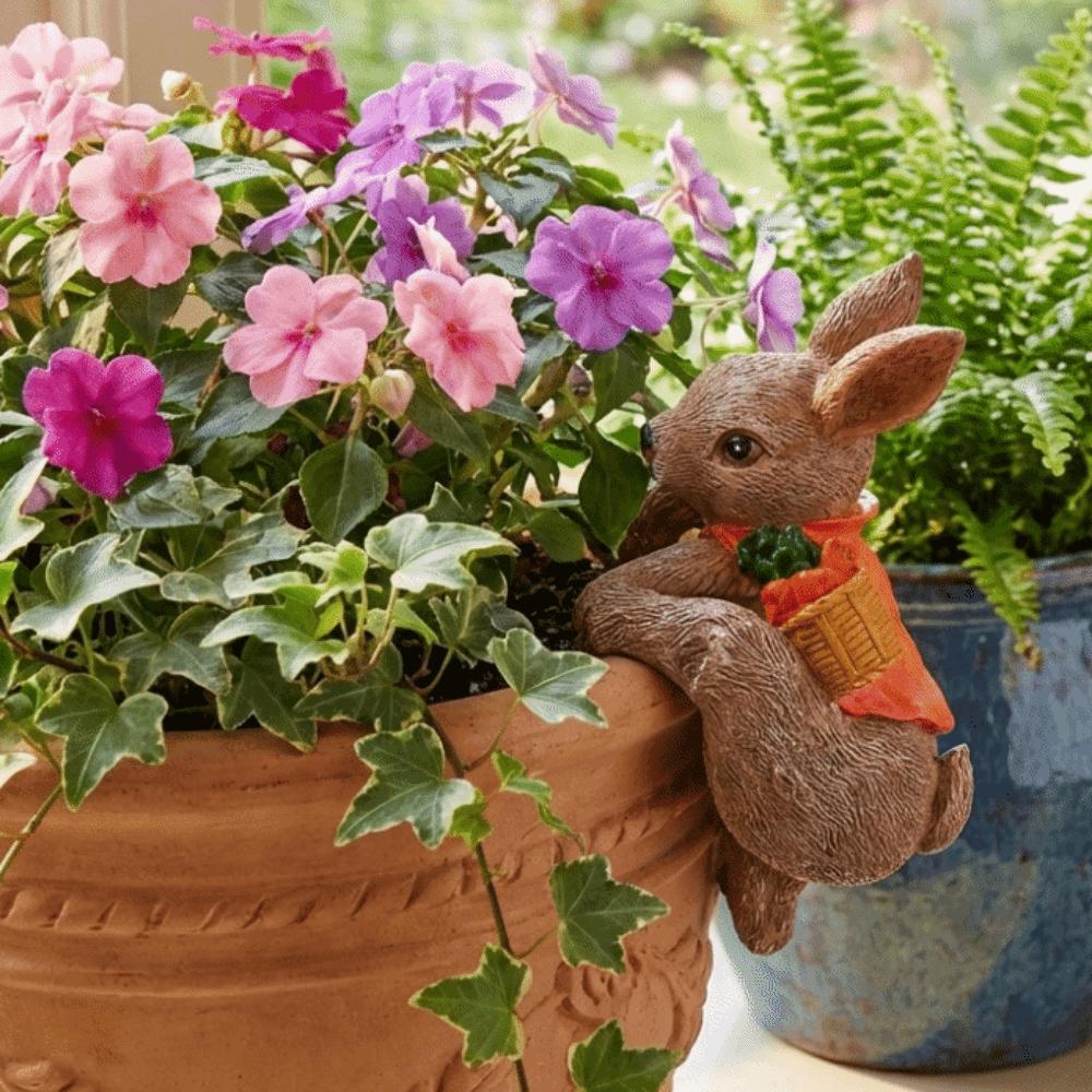 Resin Climbing Bunny Figurine Cute Adorable Hanging Plant Holder Waterproof Decorative Rabbit Flower Pot Hanger