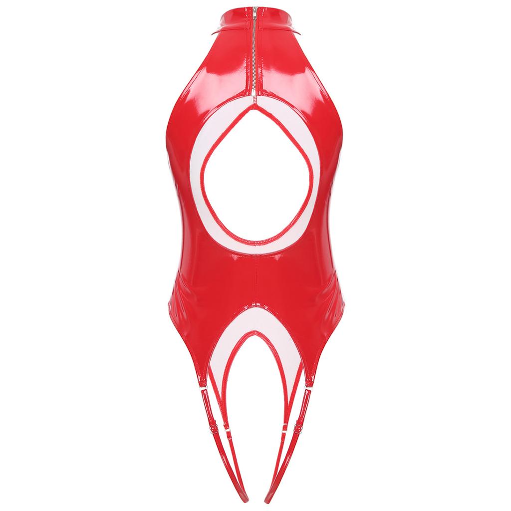 Женский комбинезон из лакированной кожи с мокрым эффектом, соблазнительный комбинезон без рукавов, ночная рубашка