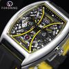 Skeleton Self Winding Yellow Silver Wristwatch Men's Mechanical Military Watch Rectangle Man Automatic Watches Clock