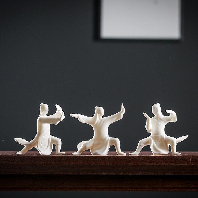 Керамические фигурки Тай Чи, украшение для офиса, рабочего стола, чайный столик, белый фарфор, украшения в стиле дзен, бонсай, цветочный горшок, поделки