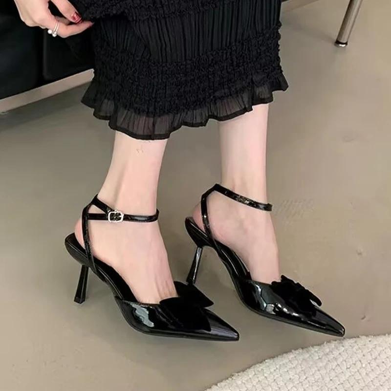 Босоножки на высоком каблуке с бантом, женские, с острым носком, элегантные, новые летние, сексуальные, свадебные туфли-лодочки, дизайнерская обувь De Dress Zapatillas