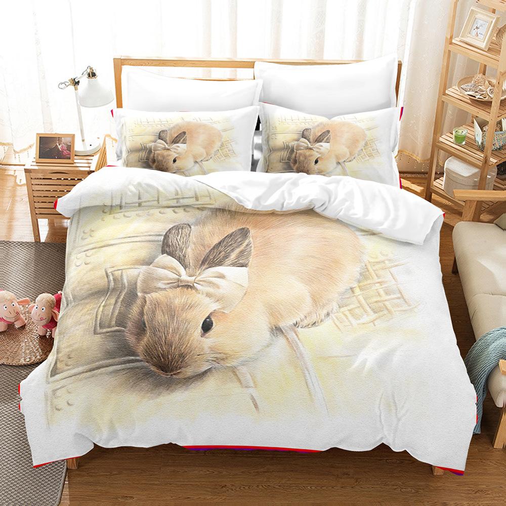 3D Cute Rabbit Bedding Set Easter Duvet Cover 2/3 Piece Set for Boys, Teenagers and Girls Room Full Size Luxury Cover Home Gift
