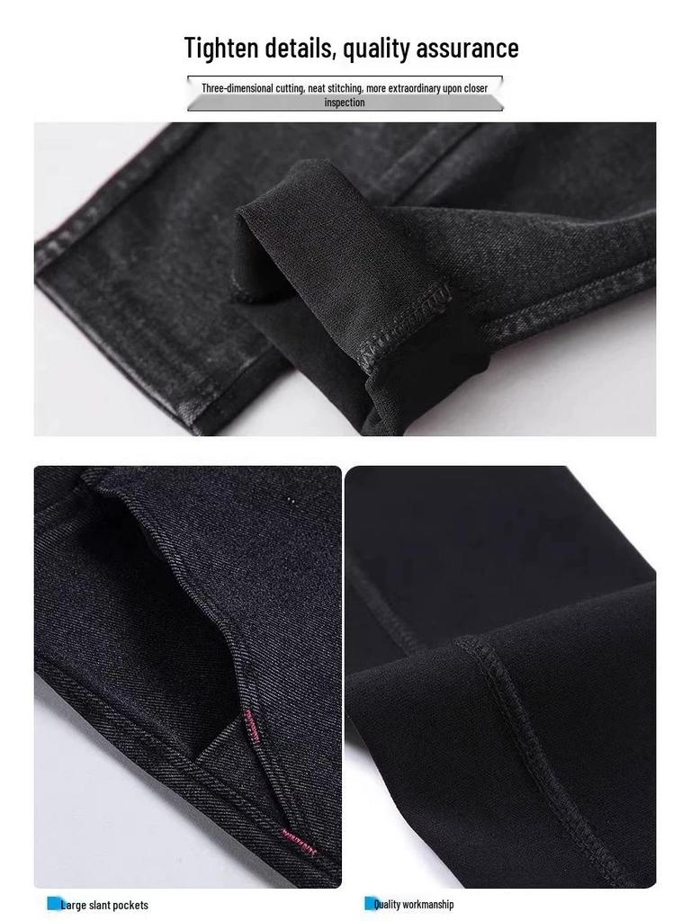 Джинсовые леггинсы большого размера с флисовой подкладкой и высокой талией для женщин - Весна/Осень Стройнящие Эластичные Скинни Брюки