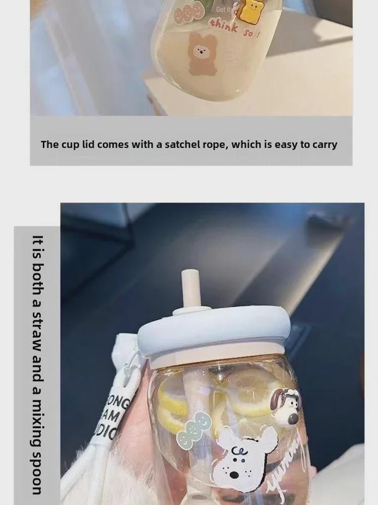 Корейский большой емкости двойной пластиковый стакан для питья с ложкой для размешивания - детский дизайн против падения с большим животом