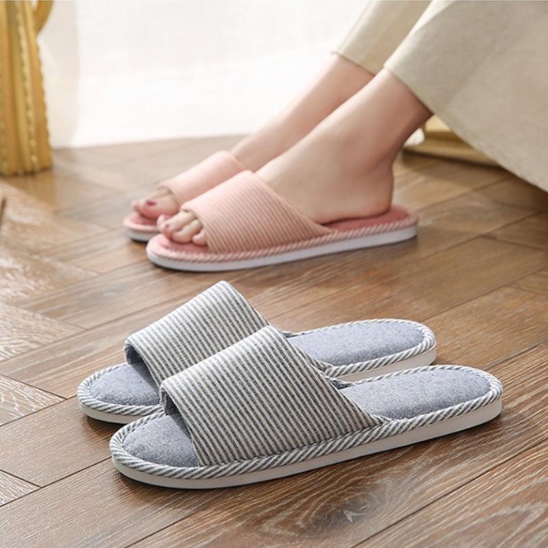 Полосатые женские домашние тапочки, домашняя обувь, шлепанцы, женские тапочки с мягкой подошвой, открытые тапочки для пар
