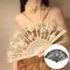 1 шт. кружевной веер с розой, складной, классический танцевальный аксессуар, новый китайский стиль, летний, винтажный, традиционный, 42,5x23 см