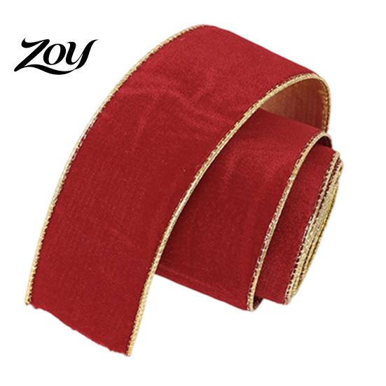 Crafting Supplies for Holidays Velvet Christmas Ribbon, 2.5 x 78 Inch Wired Ribbon with Gold Edges Wide Wreaths Gift Wrapping, Bow Making, DIY Crafts,
