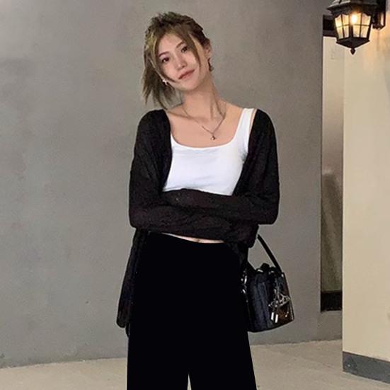 Spring Autumn Cardigan Coat V-neck Long Sleeve Single Breasted Coat Solid Color Loose Fit Thin Jacket Daily Wear