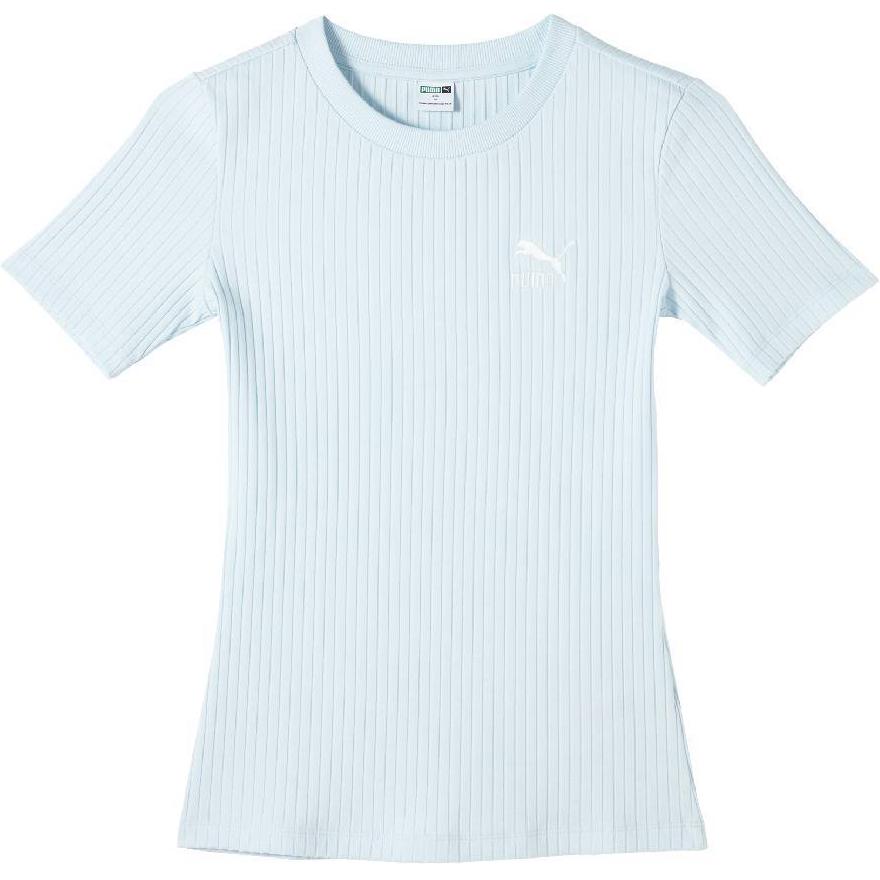 Puma Однотонная повседневная футболка приталенного кроя, универсальная, с коротким рукавом, женский топ, светло-голубой 631011-69