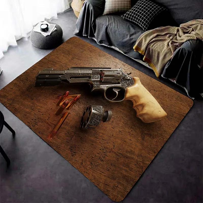 Ковер с рисунком револьвера для гостиной, игровые коврики, мягкий напольный ковер, мультяшные коврики, коврик для ванной, коврик для йоги, домашний декор