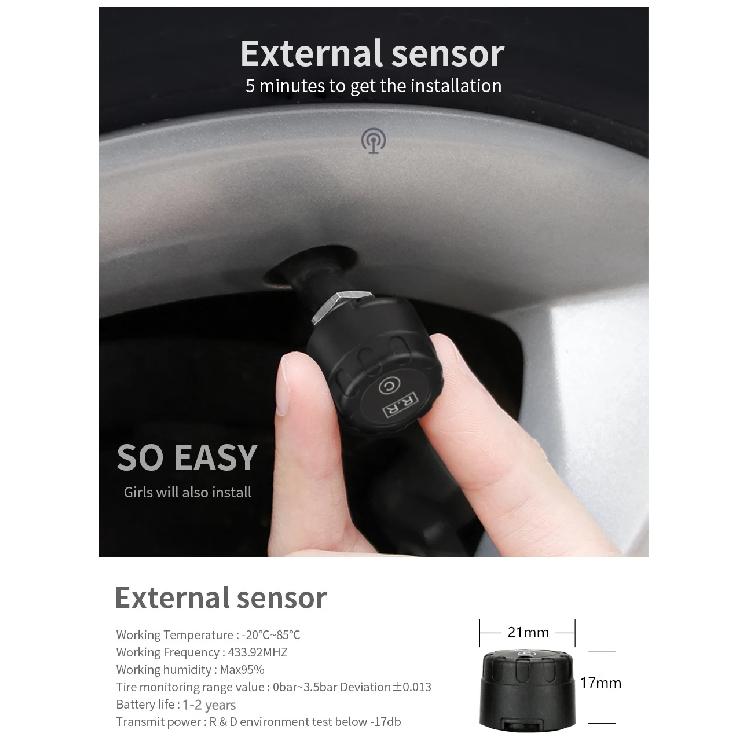 Jansite Car TPMS Cigarette Lighter Tire Pressure Monitoring System Sensors Auto Security Tpsm Sensor Adjustable Display Angle