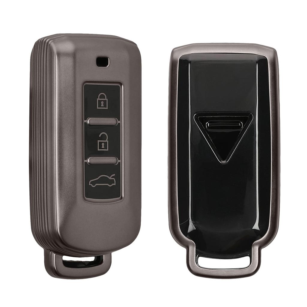 kwmobile Чехол для ключа Mitsubishi с 3 кнопками, совместимый с ключом от автомобиля - чехол для ключа с глянцевой отделкой TPU - противоударная защита ключа от автомобиля, черный матовый/черный