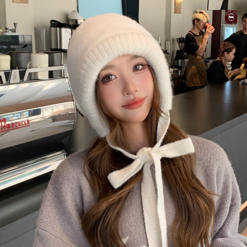 Осенне-зимние женские шапки однотонные универсальные вязаные шерстяные шапки, зимние теплые с защитой ушей и для маленького лица