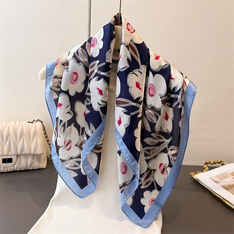 Floral Print Pastoral Silk Scarf, Elegant Shawl, Versatile Neck Tie Small Square Scarf, Headscarf for Women