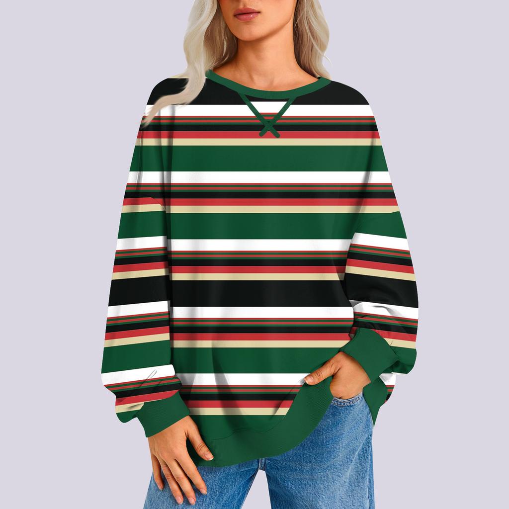 Women's Casual Striped Pullover Long Sleeve Shirt Oversized Sweatshirt