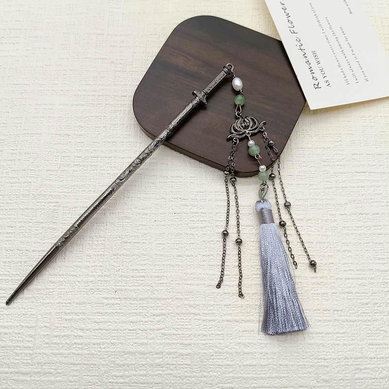 Chinese Sword Tassel Hair Stick – Vintage Qipao Hairpin, Minimalist Hanfu Updo Accessory for Women