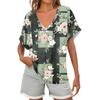Женские рубашки с коротким рукавом и V-образным вырезом, с цветочным принтом, свободные повседневные футболки, летние топы