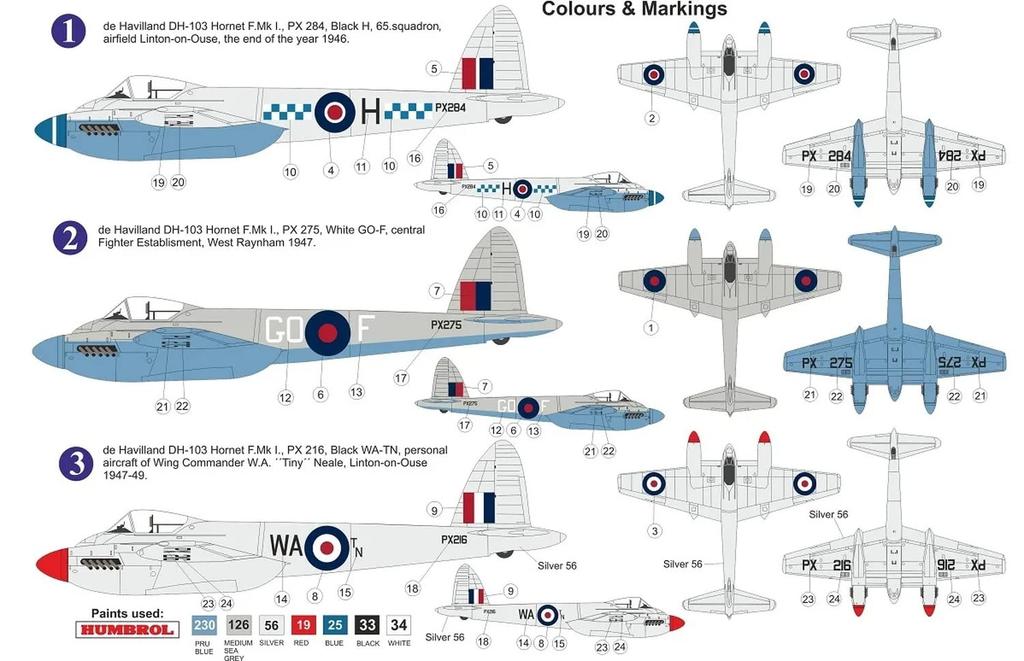 Пластиковая модель самолёта Hornet F Королевских ВВС AZM7651 1/72 DH-103 Mk.1/F.1
