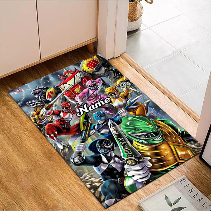 Custom Name Power Rangers City Adventure Rug for Living Room, Game Rooms, Office, Bedroom, Floor Mat Playful Design, fan gifts Christmas decor