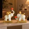 2 Pieces Elephant Figurine Gold-Accented Statue Handmade for TV Cabinet