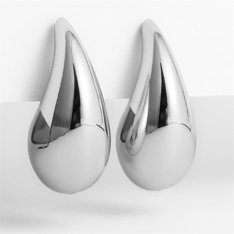 Vintage Gold Plated Chunky Dome Drop Earrings for Women Glossy Stainless Steel Thick Teardrop Earrings Dupes Lightweight Hoops