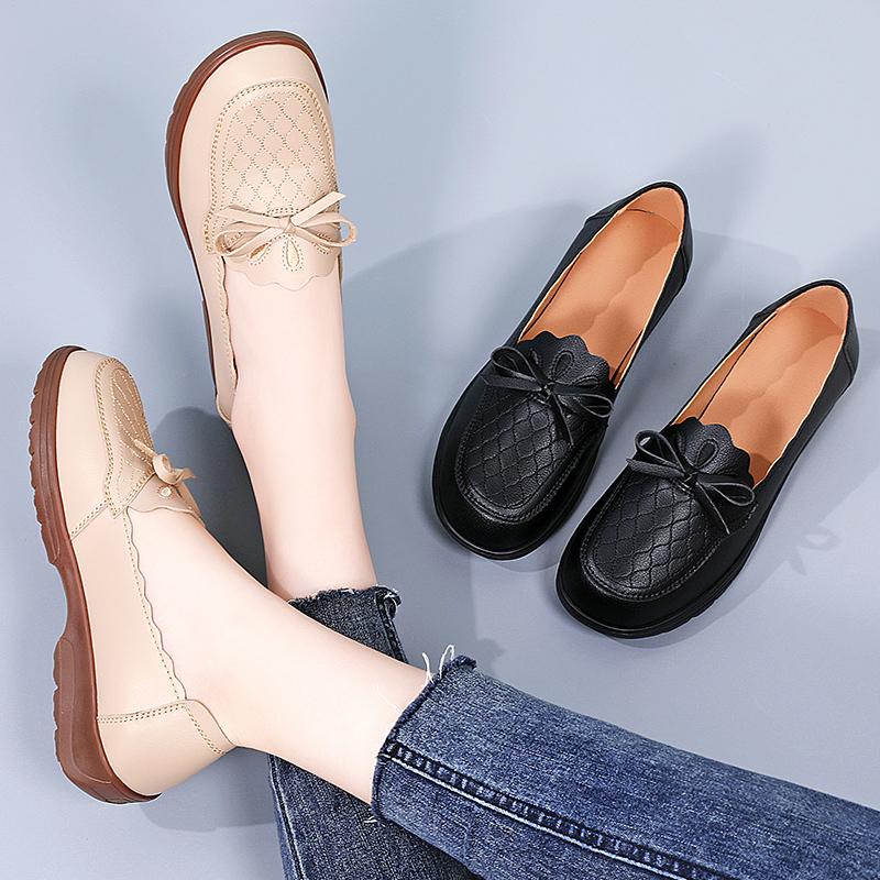 Женские мокасины, туфли для вождения, женские черные мокасины на плоской подошве, повседневные туфли без застежек, большие размеры, летние туфли для прогулок с вышитым бантом для мамы