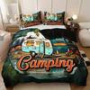 Camping Car Letter Print Bedding Set: (1 Duvet Cover + 2 Pillow Cases) - No Pillow Inserts Included Queen Size for All Season